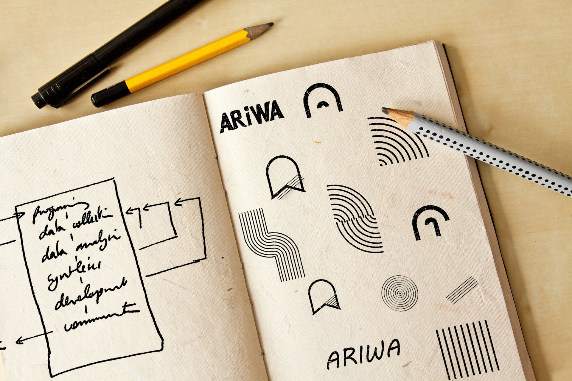 Ariwa wordmark and product application