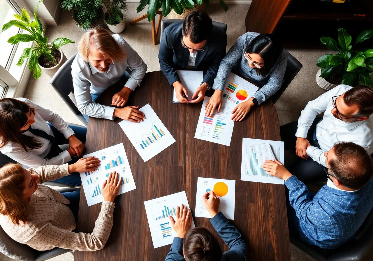 Team collaborating around a meeting table