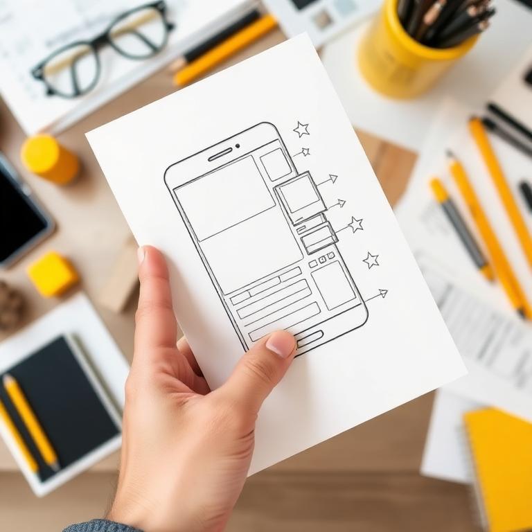 Hand drawn UI wireframe sketch