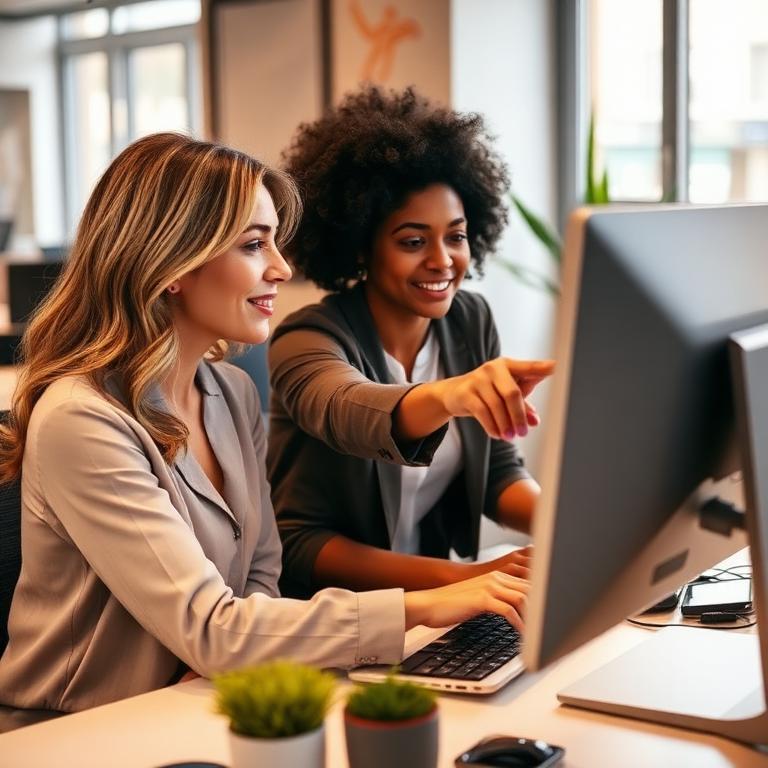 Two designers collaborating at a computer